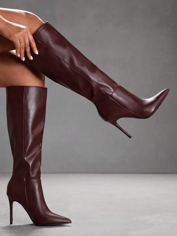 CUCCOO SZL Women's Pointed Toe Fashionable Versatile Elegant High Heel Knee-High Boots For Daily ... | SHEIN