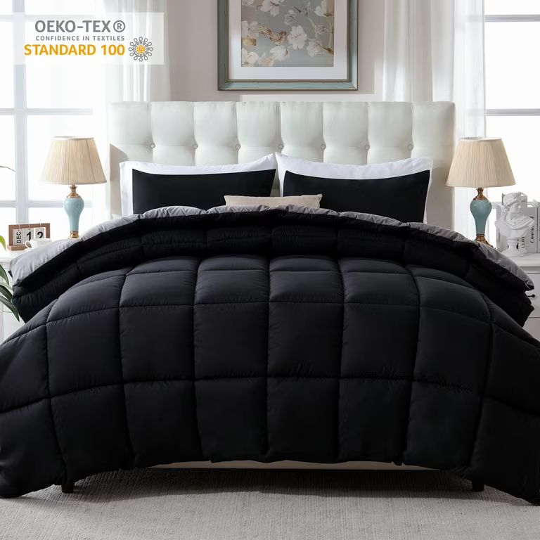 WhatsBedding 3 Pieces Bed in a Bag Comforter Set Duvet Insert,Reversible,Black/Grey,Queen | Walmart (US)