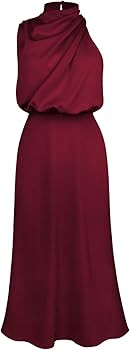 Odizli Damen Elegant Ärmellos Neckholder Satin Sommer Hochzeit Lang Abendkleider | Amazon (DE)