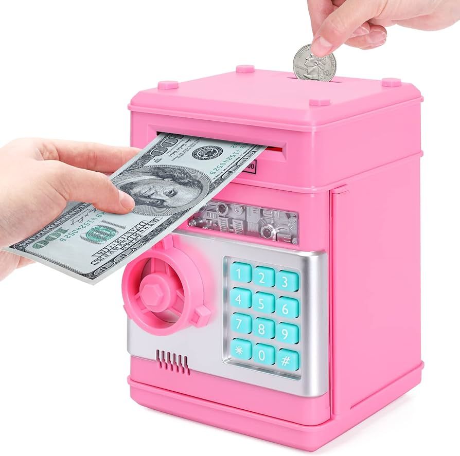 EPHVODI Pink Piggy Bank Cash Coin Can ATM Bank Electronic Coin Bank Real Money Saving Box for Tee... | Amazon (US)