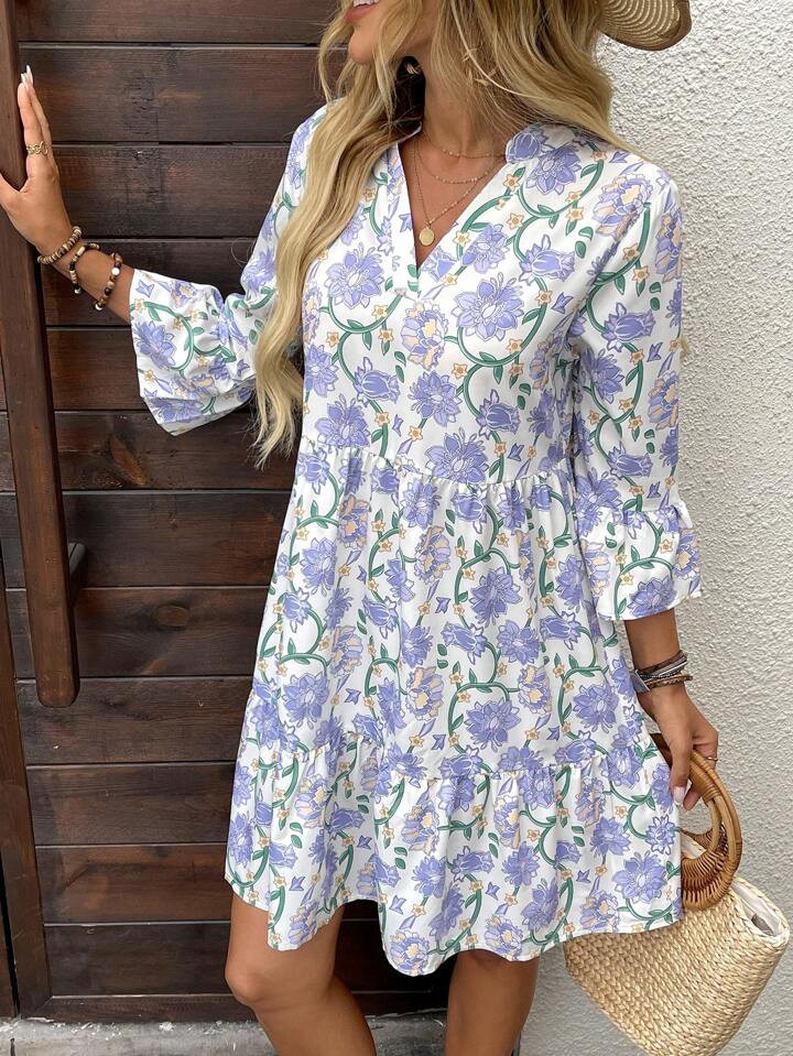 EMERY ROSE Summer Dresses For Women,Women's Floral Print V-Neck Flare Sleeve Holiday Dress,Dresse... | SHEIN