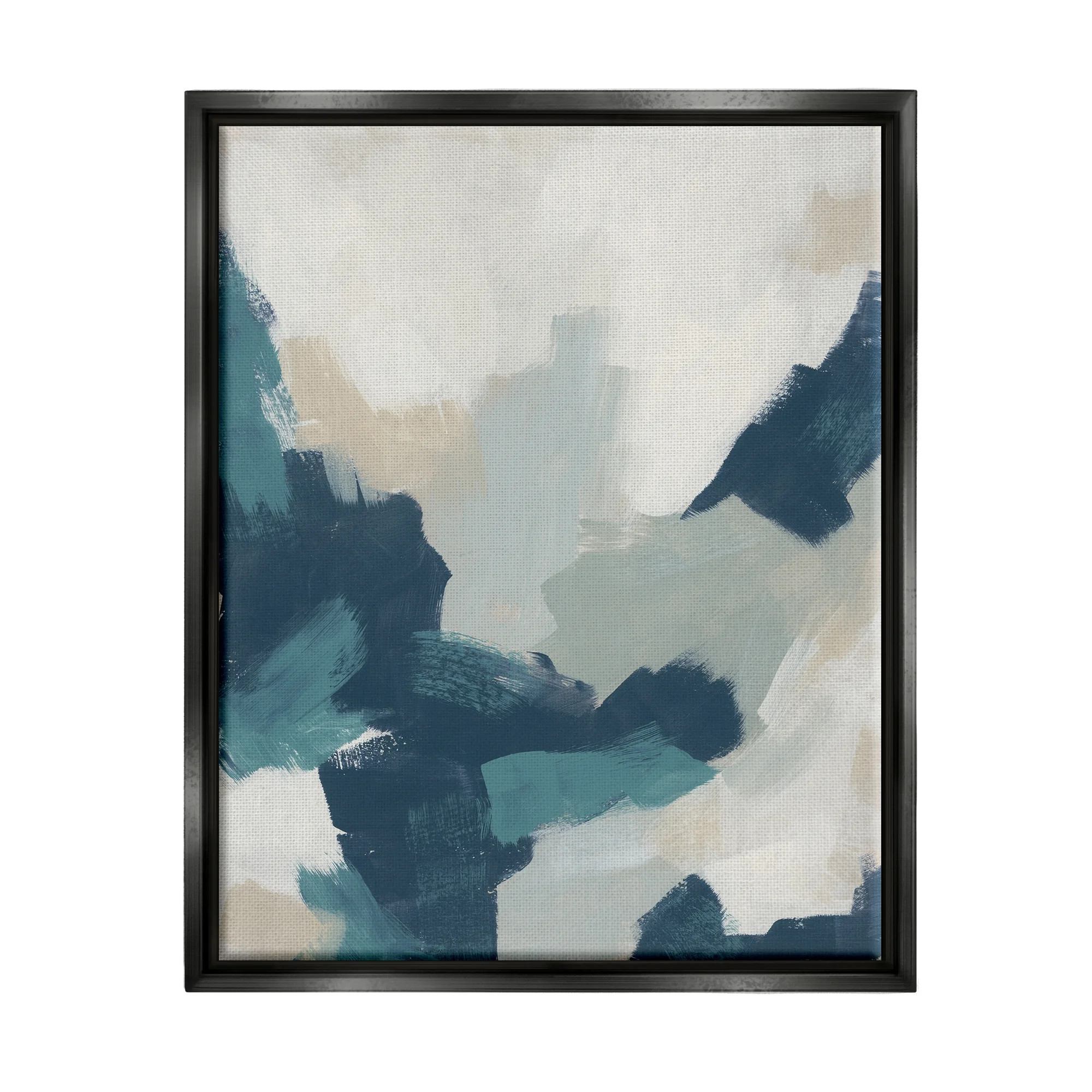 Stupell Abstract Blue & Cream Brush Strokes Abstract Painting Black Floater Framed Art Print Wall... | Walmart (US)