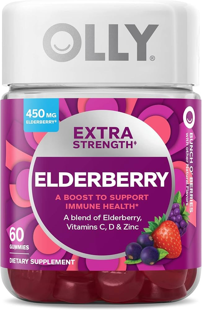 OLLY Extra Strength Elderberry Gummies, Immune Support, 450mg Elderberry, Vitamin C, D and Zinc, ... | Amazon (US)