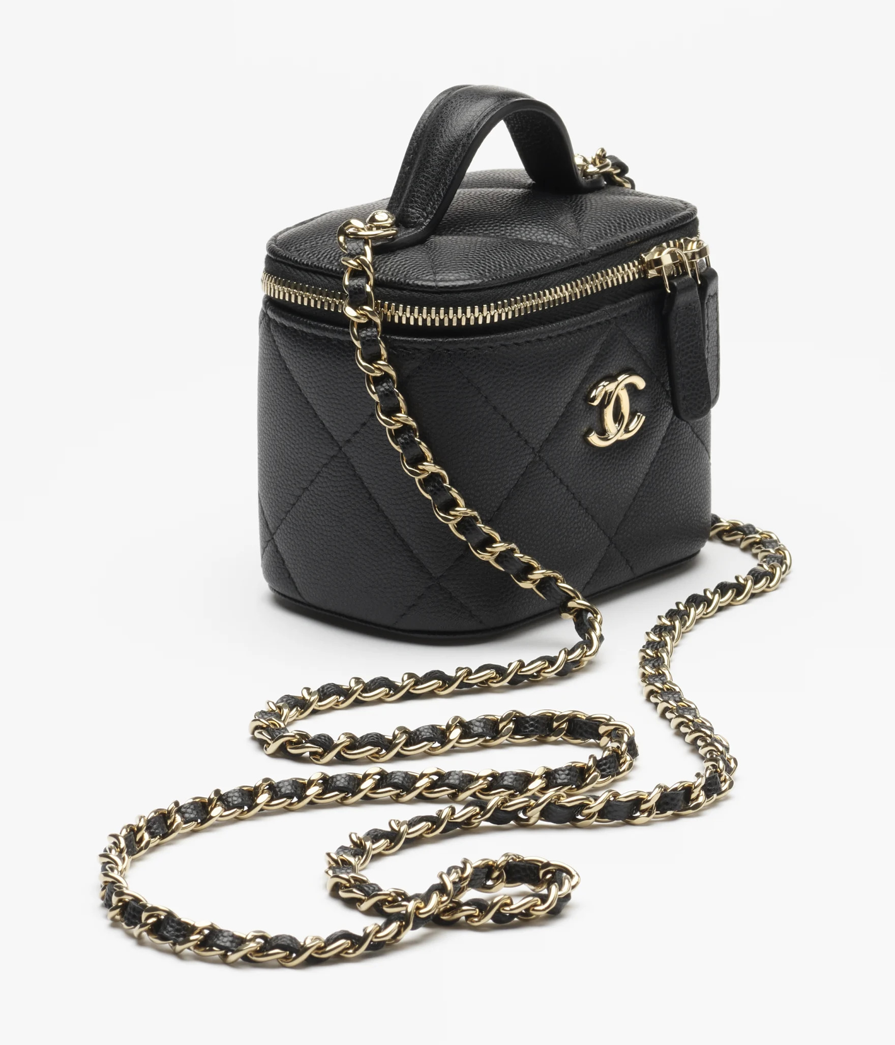 Small vanity with chain - Grained shiny calfskin & gold-tone metal, black — Fashion | CHANEL | Chanel, Inc. (US)