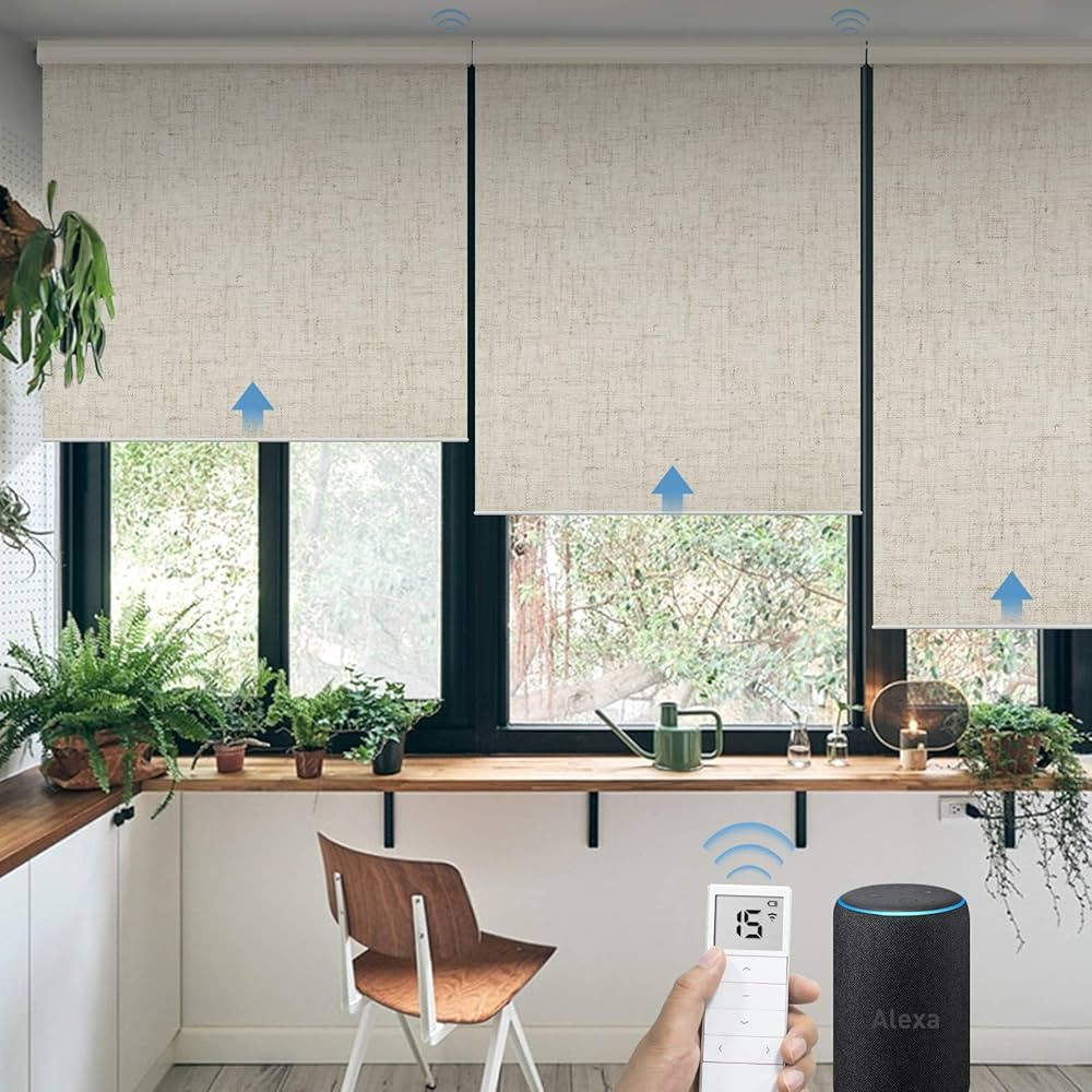 Graywind Motorized Roller Shades 100% Blackout Free Stop Window Shades Cordless Wireless Remote C... | Amazon (US)