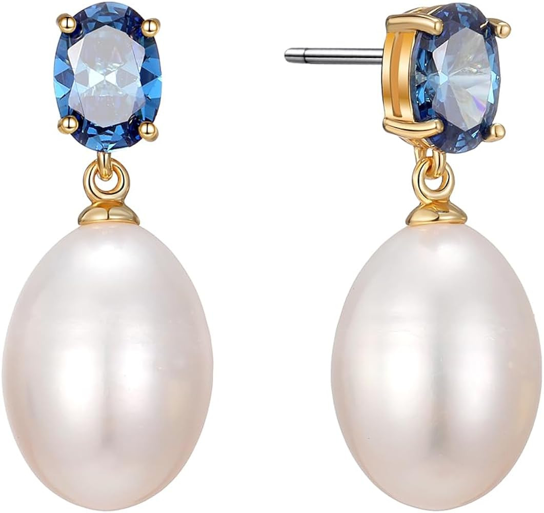 Pearl Drop Earrings Cubic Zirconia Stone Simulated Diamond Earrings for Prom, Bridesmaids, Birthd... | Amazon (US)