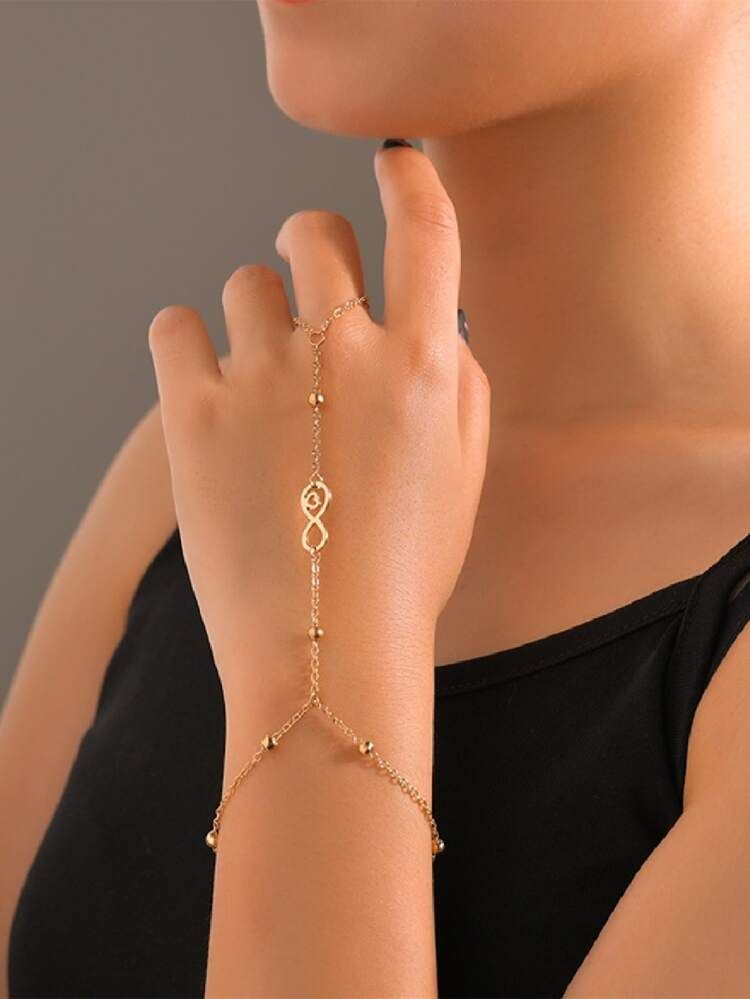 Heart Decor Bracelet With Chain Ring | SHEIN