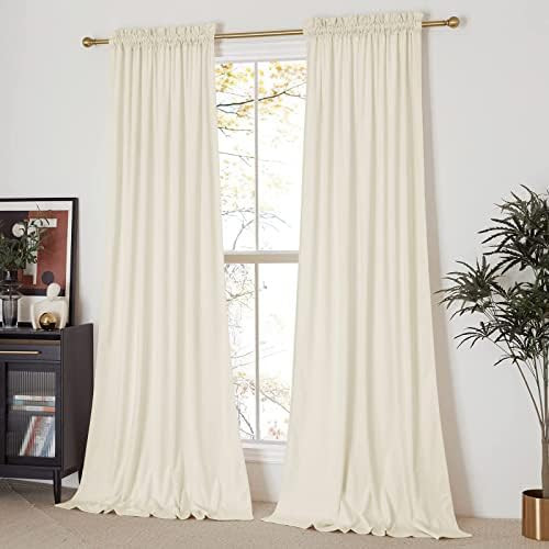 NICETOWN Ivory White Velvet Curtains 84 inches, Luxury Sound Reducing Heavy Matt Solid Rod Pocket Ro | Amazon (US)