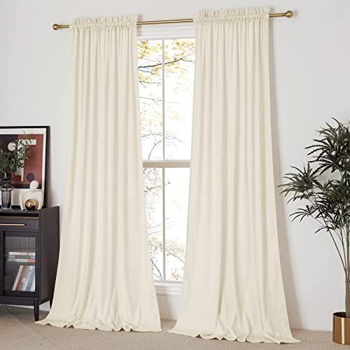 NICETOWN Ivory White Velvet Curtains 84 inches, Luxury Sound Reducing Heavy Matt Solid Rod Pocket Ro | Amazon (US)