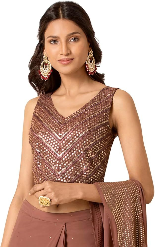 Women's Indian Ethnic Rose Pink Sequined Embroidered Crop Top | Amazon (US)