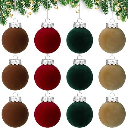 YUJUN 12 PCS Christmas Large Velvet Balls Ornaments 2.36In Shatterproof Red Green Tree Hanging Pl... | Amazon (US)
