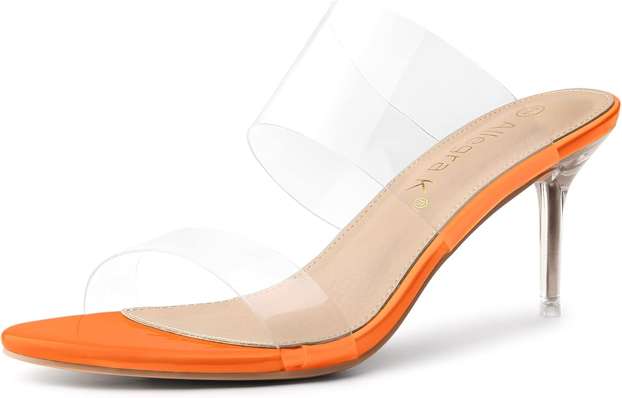 Allegra K Women's Clear Slide Stiletto Heel Clear Sandals | Amazon (US)
