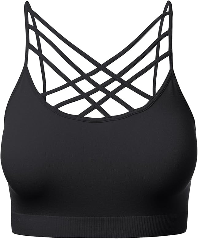 Women's Sports Bra Criss Cross Strappy Bandeau Camisoles Wireless Bralette Tops | Amazon (US)