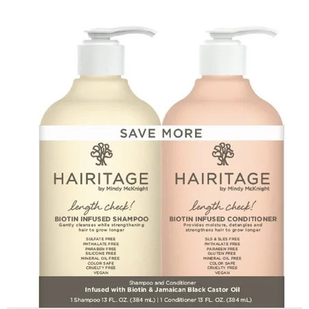 Hairitage Biotin & Castor Oil Moisturizing Shampoo and Conditioner for Hair Growth + Volume, Dry Damaged Hair, 13oz | Walmart (US)
