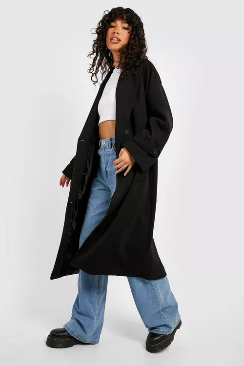 Premium Double Breasted Wool Look Trench Coat | Boohoo.com (US & CA)