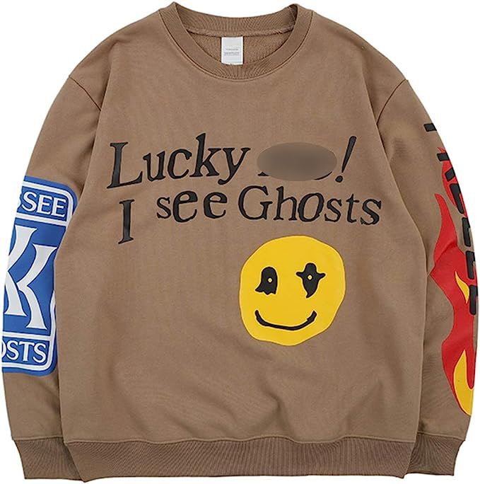 Lucky Me I See Ghosts Trendy Hip Hop Heavyweight Sweatshirts Letter Hoodie | Amazon (US)