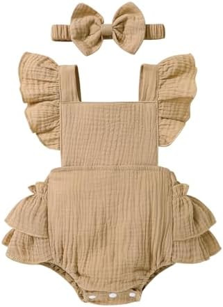 Happy Town Baby Girl Clothes Toddler Summer Linen Romper Sleeveless Ruffle Outfits Infant Girls J... | Amazon (US)