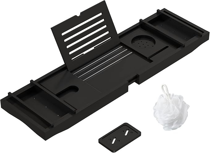 Bamboo Bathtub Tray Bath Tub Caddy with Expandable Handles Wine Glass Phone Holder Book Stand for... | Amazon (US)