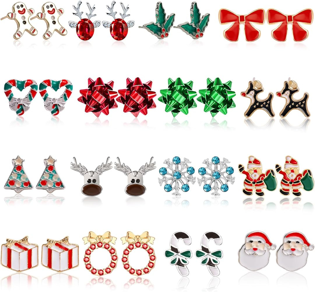 23 Pairs Christmas Earrings for Women Xmas Holiday Dangle Earrings Christmas Stud Tree Snowflake ... | Amazon (US)