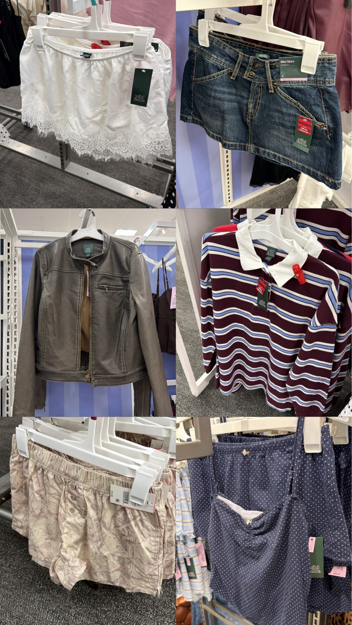 Target finds! Slip skirt, jean mini skirt, brown leather jacket, striped rugby top, camo boxer shorts, polka dot pajama set!

#LTKdayinmylife #LTKgrwm #LTKootd