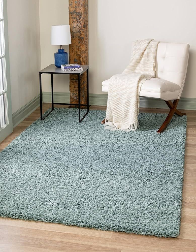 Rugs.com - Über Cozy Solid Shag Collection Rug – 8' x 10' Light Slate Blue Shag Rug Perfect fo... | Amazon (US)