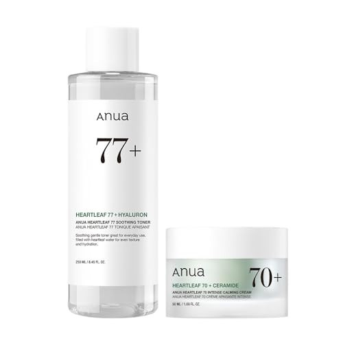 Anua Gentle Moisture Duo: Heartleaf 77 pH 5.5 Soothing Toner & Heartleaf 70 Intense Calming Cream for skin barrier repair, hyaluronic acid, panthenol for facial moisturizer, Vegan, Korean Skincare set | Amazon (US)