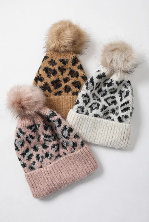 Leopard Beanie Women’s Slouchy Pom Pom Hat Leopard Print Knit Winter Trendy Boho Chic High Qual... | Etsy (US)