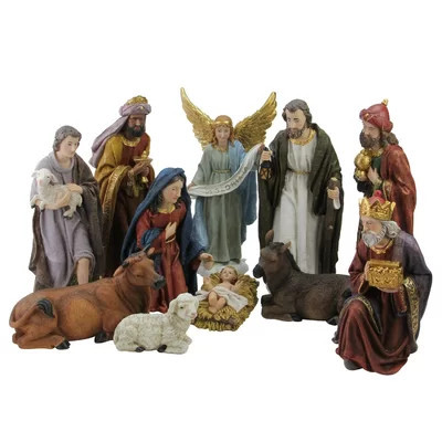 11pc Blue and Red Christmas Nativity Figurine Set 12.25 | Wayfair North America