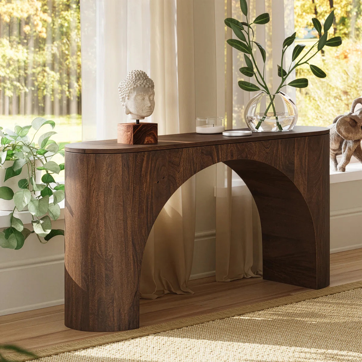 Hamadi Modern Architectural Pedestal Curved Console Sofa Table | Wayfair North America