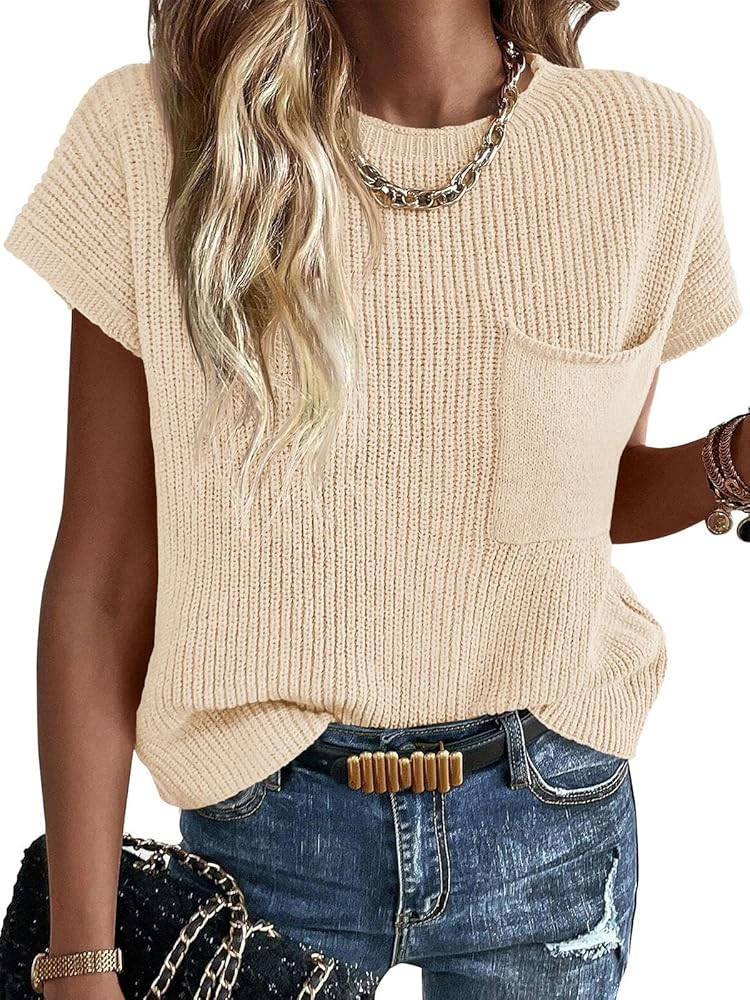 Imily Bela Summer Short Sleeve Sweater for Women 2025 Crew Neck Ribbed Knit Vests Trendy Pullover... | Amazon (US)