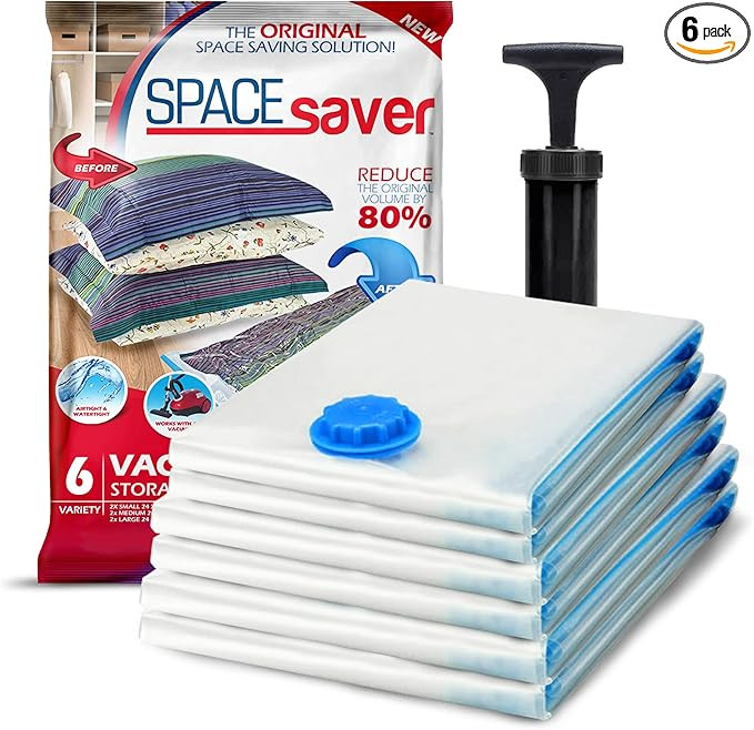 Spacesaver Vacuum Storage Bags (Variety 6-pk) Save 80% Clothes Storage Space - Space Saver Vacuum... | Amazon (US)