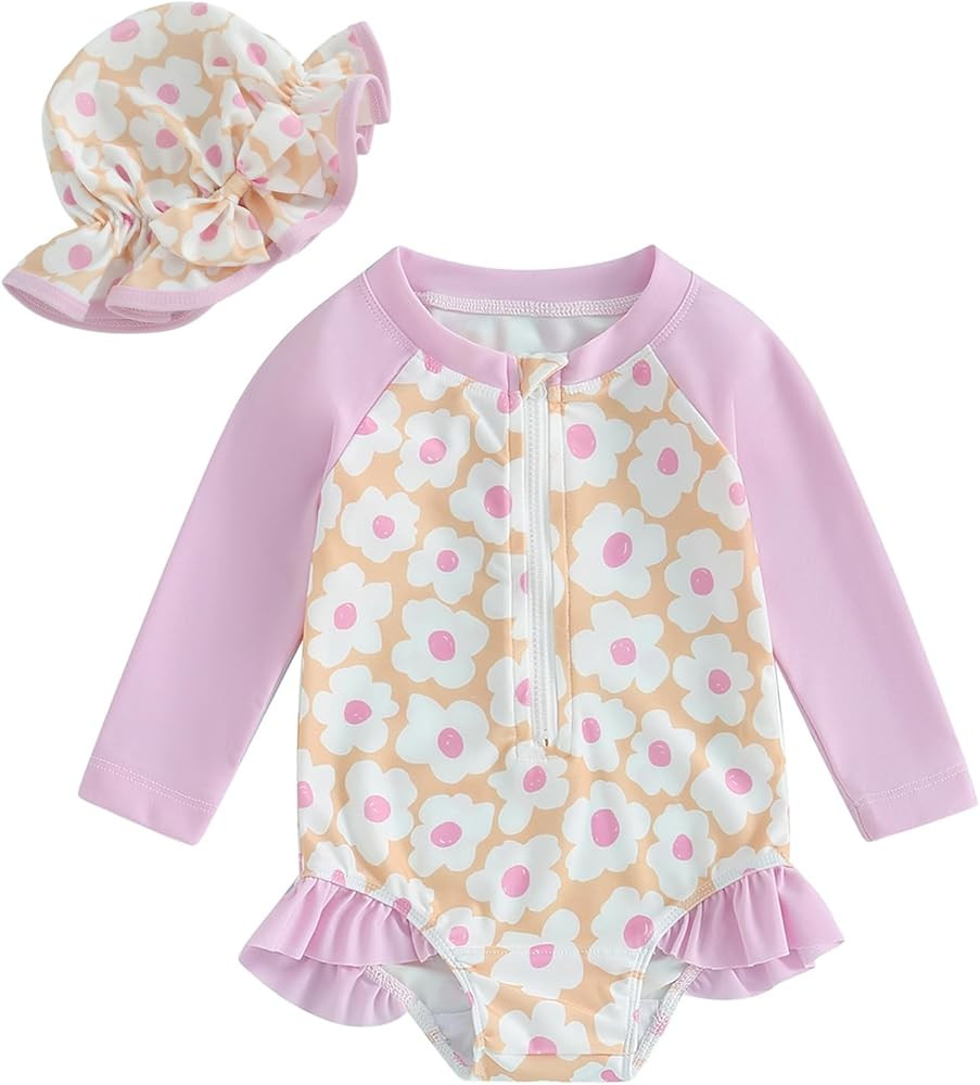 Toddler Baby Girl Long Sleeve Swimsuit One-Piece Zipper Swimsuit Girls Bathing Suit Rash Guard wi... | Amazon (US)