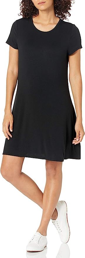 Amazon Essentials Women's Short Sleeve Scoopneck A-line Shirt Dress | Amazon (US)