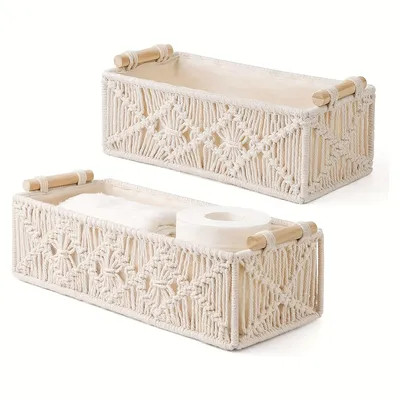 2pcs Boho Decor Storage Basket, Handmade Woven Decorative Countertop Toilet Shelf, Cabinet Organi... | Temu Affiliate Program
