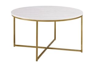 36" White Faux-Marble Coffee Table with Gold Metal X-Base | Macys (US)