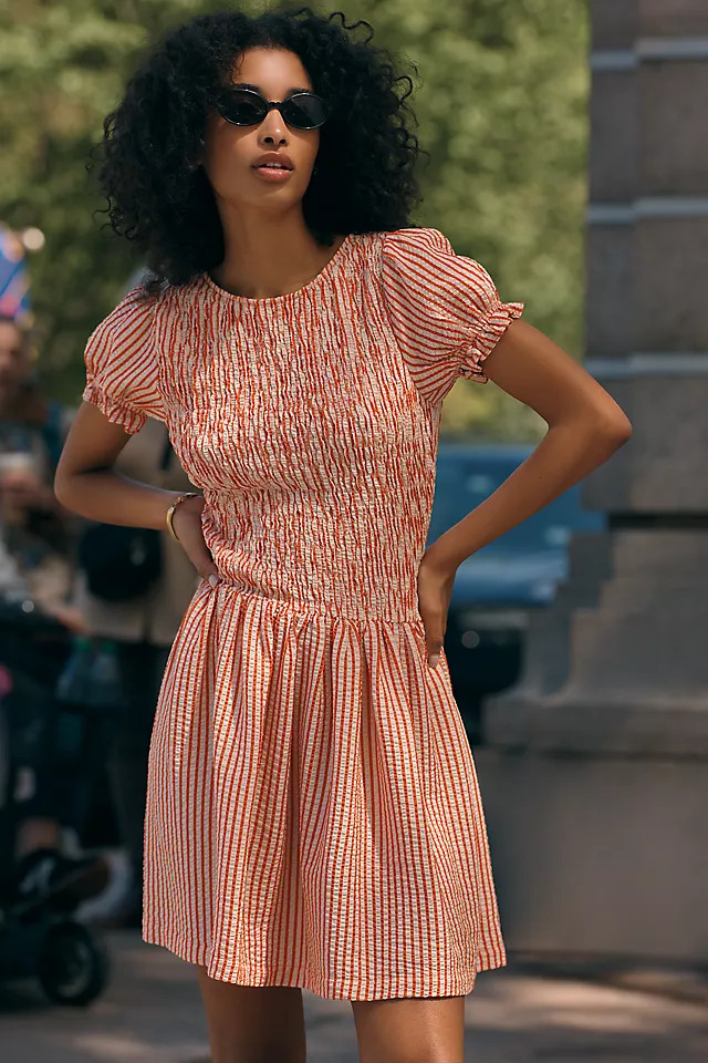 Margie Smocked Stripe Midi Dress | Anthropologie (US)