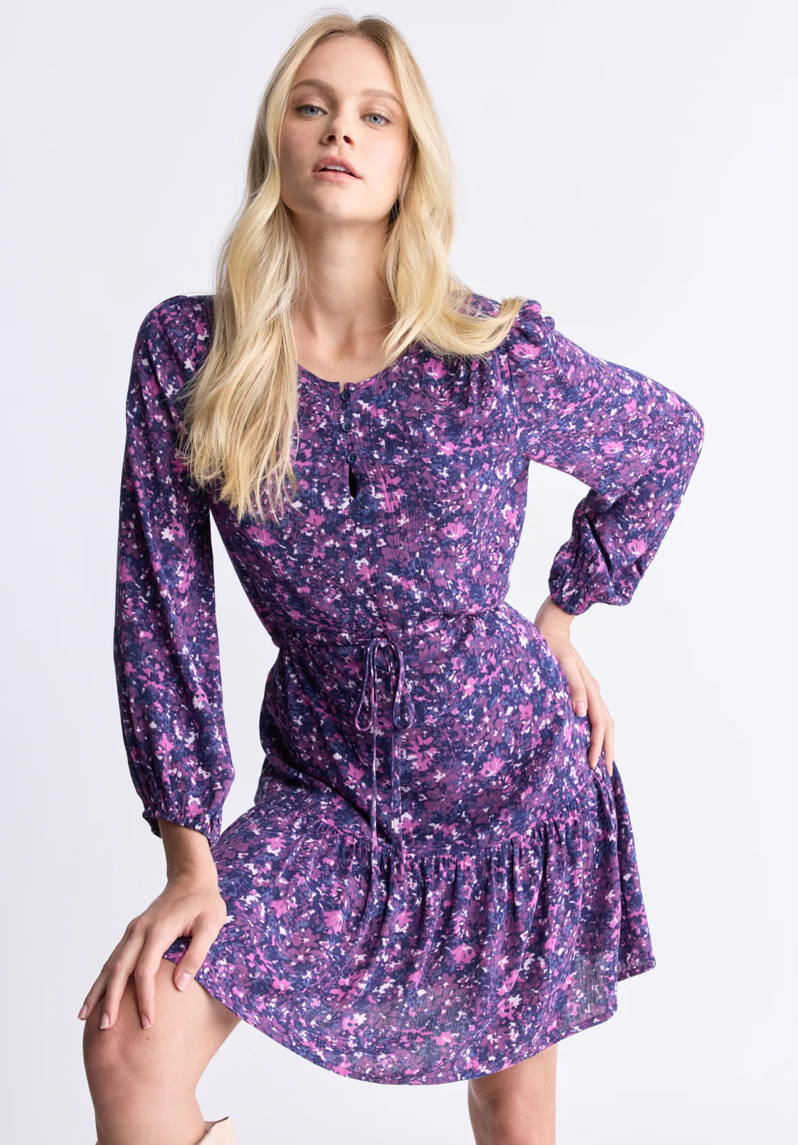 Rochelle Women's Floral Print Long-Sleeve Dress, Purple - WD0064H | Buffalo David Bitton