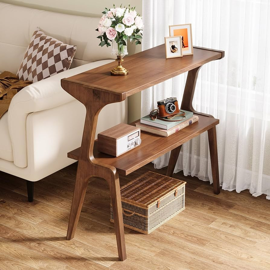 Tribesigns Solid Wood End Table, 2-Tier Farmhouse Side Table with Storage Shelves, Slim Side Tabl... | Amazon (US)
