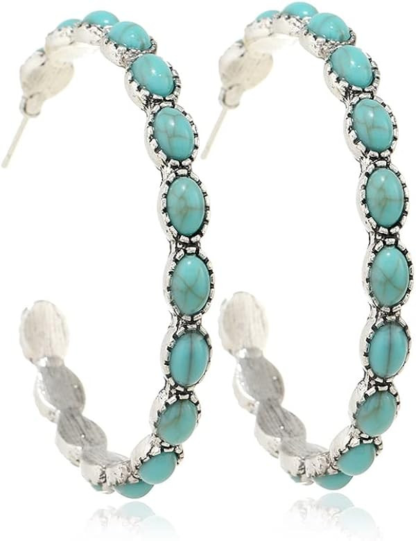 Boho Turquoise Oval Drop Dangle Earrings for Women Beaded Western Flower Teardrop Earrings Vintag... | Amazon (US)
