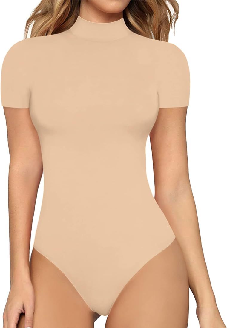 MANGOPOP Women's Mock Turtle Neck Sleeveless Tank Tops / Short Sleeve Bodysuit Leotard Clothing | Amazon (US)