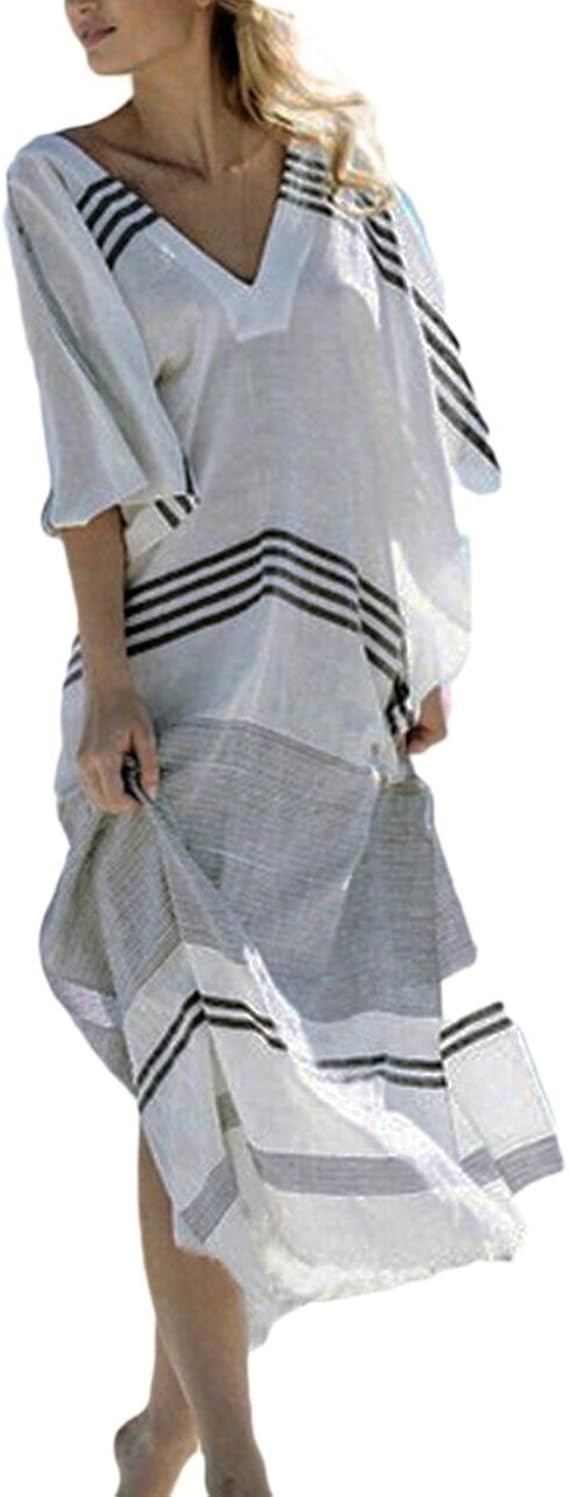 Bsubseach Women Bathing Suit Cover Up Ethnic Print Kaftan Beach Maxi Dresses | Amazon (US)