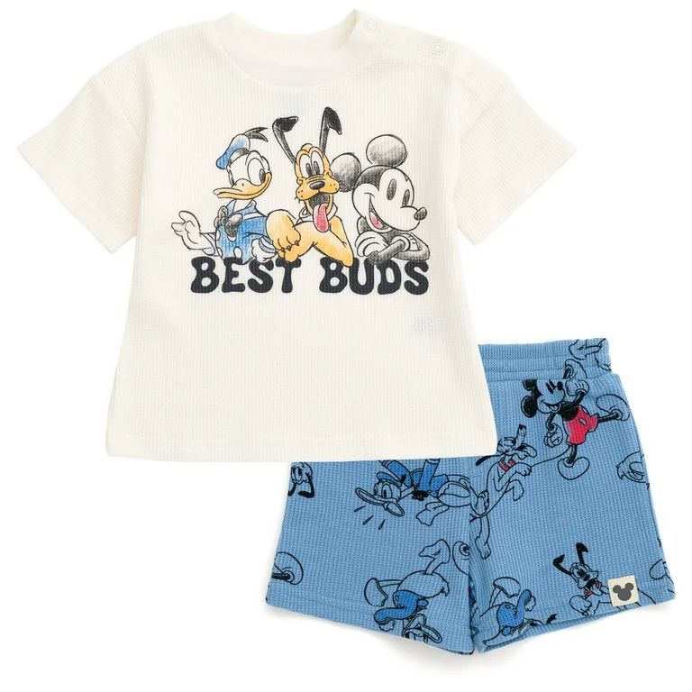 Disney Mickey Mouse Donald Duck Pluto Infant Baby Boys Waffle knit T-Shirt Shorts Outfit Set Newb... | Walmart (US)