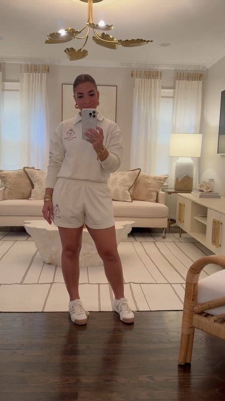 The perfect set for a day of pampering! Love this two piece shorts and sweatshirt set perfect for the spring season. Sneakers are cute too  

#LTKActive #LTKShoeCrush #LTKStyleTip
