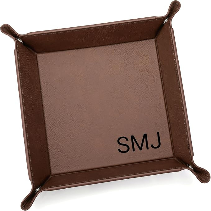 Lifetime Creations Monogrammed Valet Tray for Men (Brown) - Personalized Vegan Leather Catch All,... | Amazon (US)