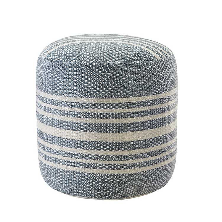 New!Soft Blue Simple Stripe Outdoor Pouf | Kirkland's Home
