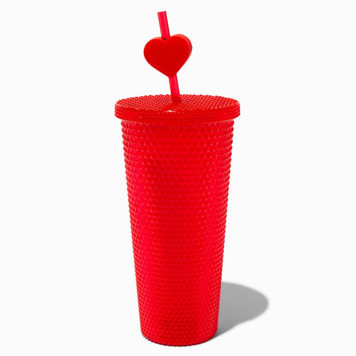 Red Studded Tumbler with Heart Straw | Claire's (US)