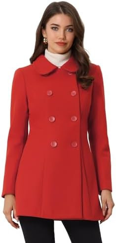 Allegra K Women's Peter Pan Collar Double Breasted Winter Long Trench Pea Coat | Amazon (US)