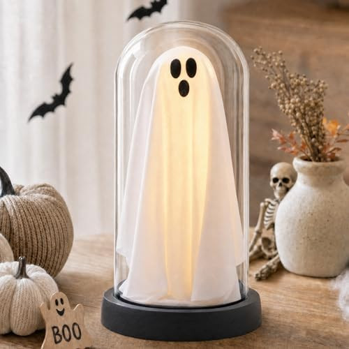 Halloween Decor-Halloween Decorations Indoor-Light Up Ghost in Glass Cloche | Amazon (US)