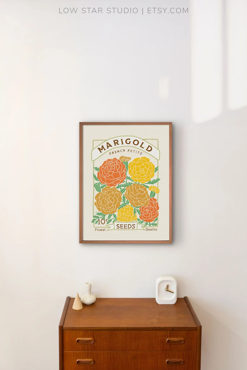 Marigolds Seed Packet Art Print Poster - Etsy | Etsy (US)