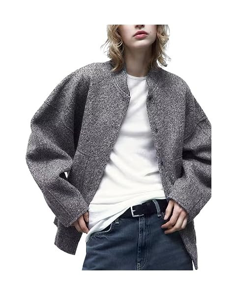 Gihuo Women's Oversized Wool Blend Jackets Button Down Casual Varsity Jacket with Pockets 2023 | Amazon (US)